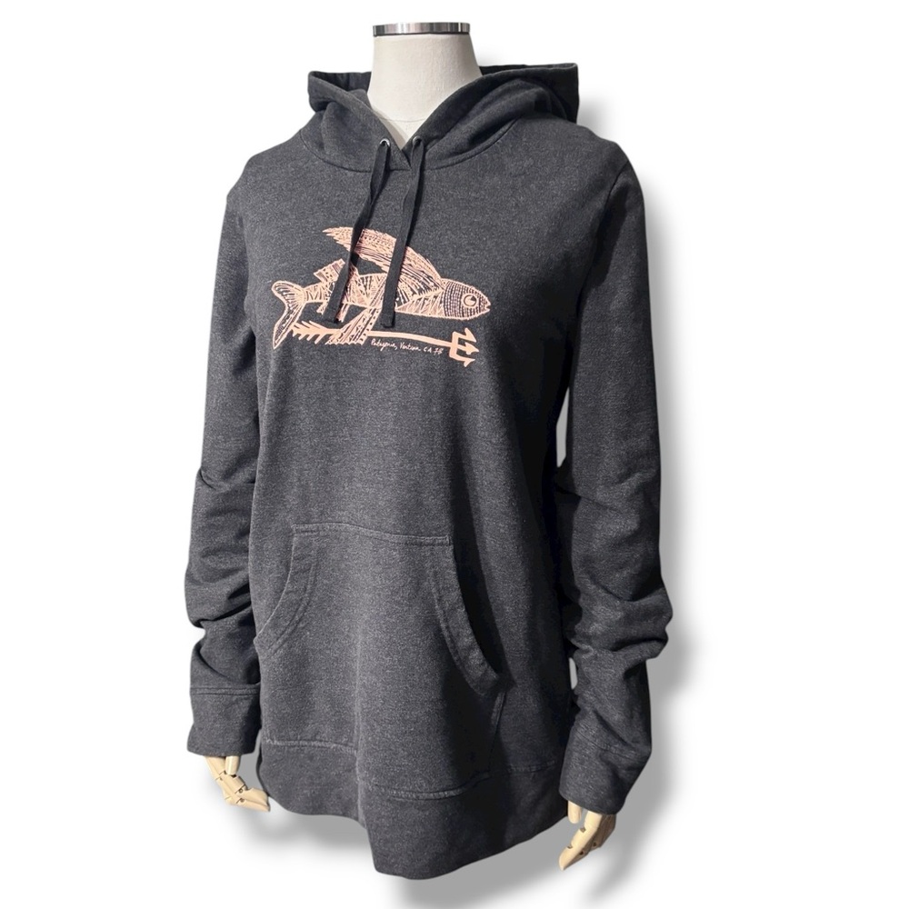 PATAGONIA Dark Grey Polycycle Hoodie Flying Fish Graphic Size Medium